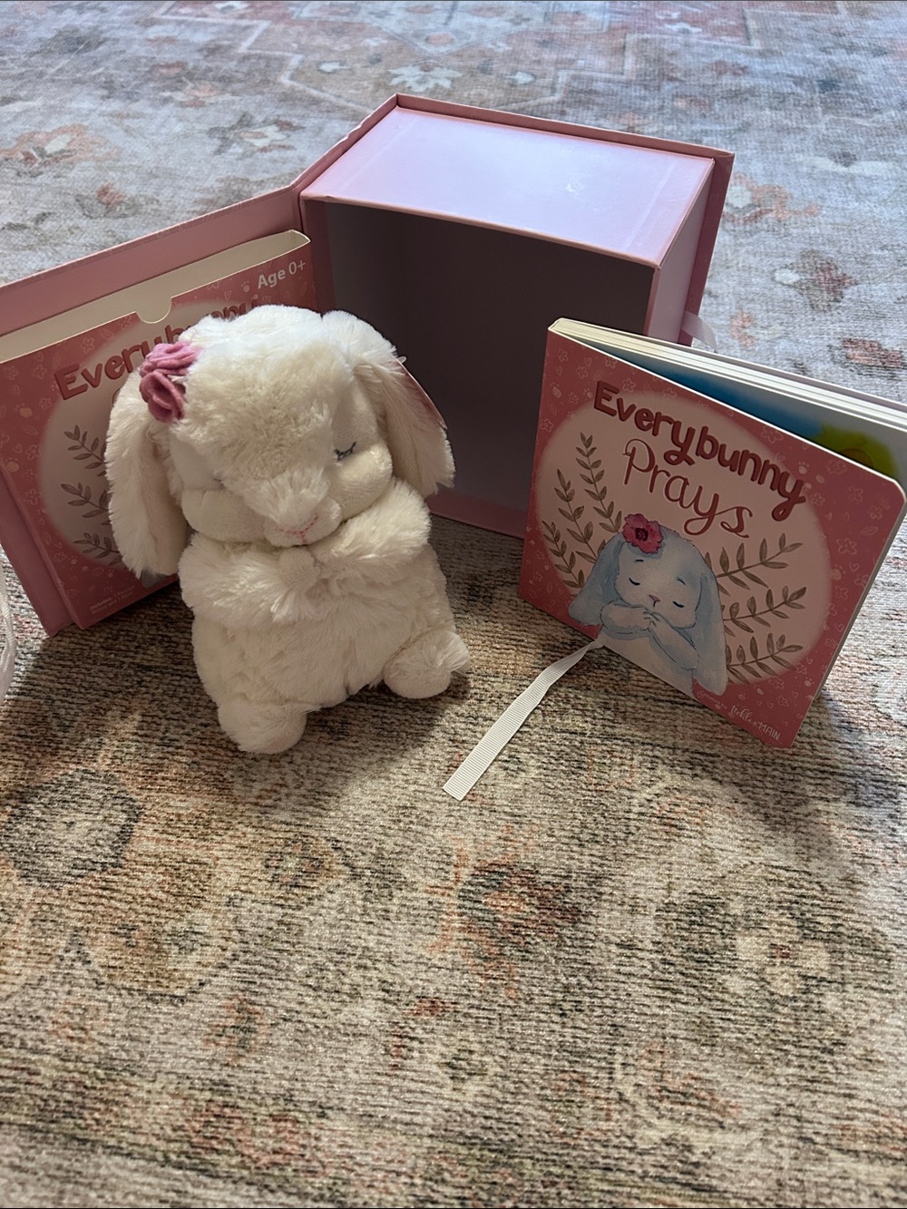 Plush Bunny Soft Toy with 'Everybunny Prays' Book - Pink & Cream